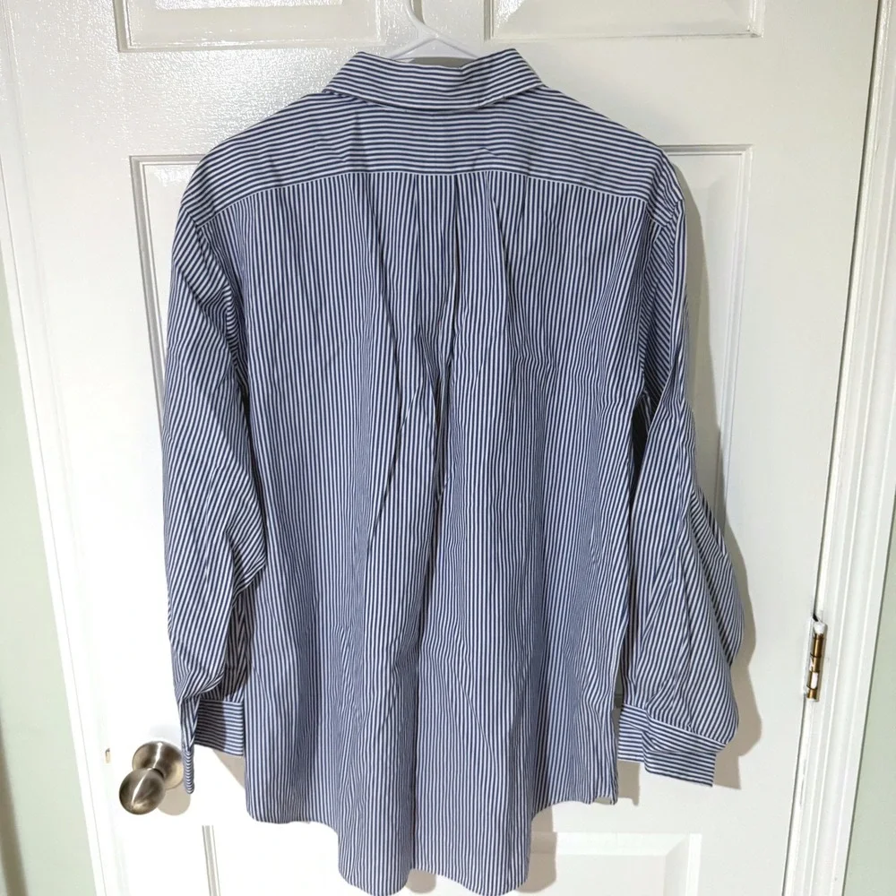 Ralph Lauren Mens Classic Fit Blue White Striped Button Down Shirt 17 32/33